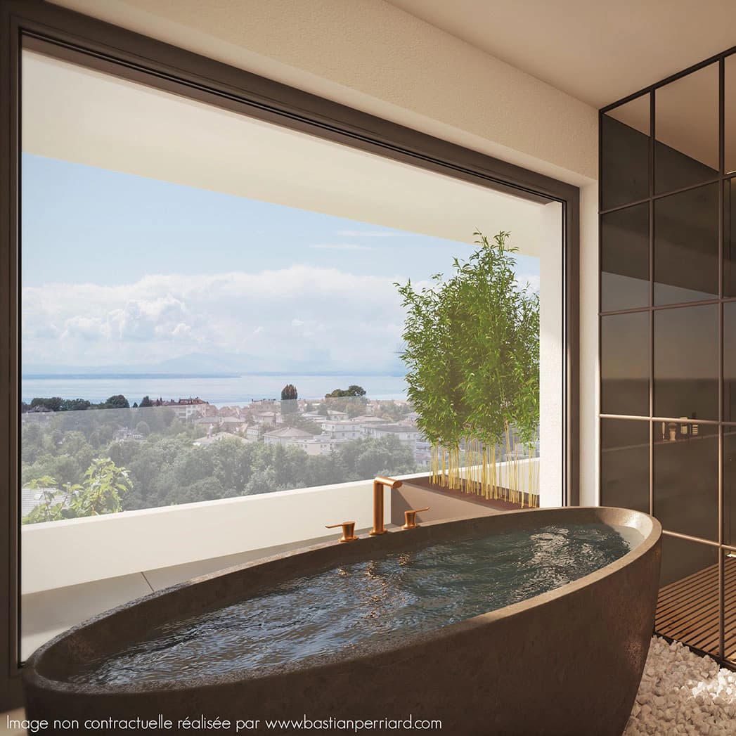 Copper taps, a view of the lake — rendering by Bastian Perriard