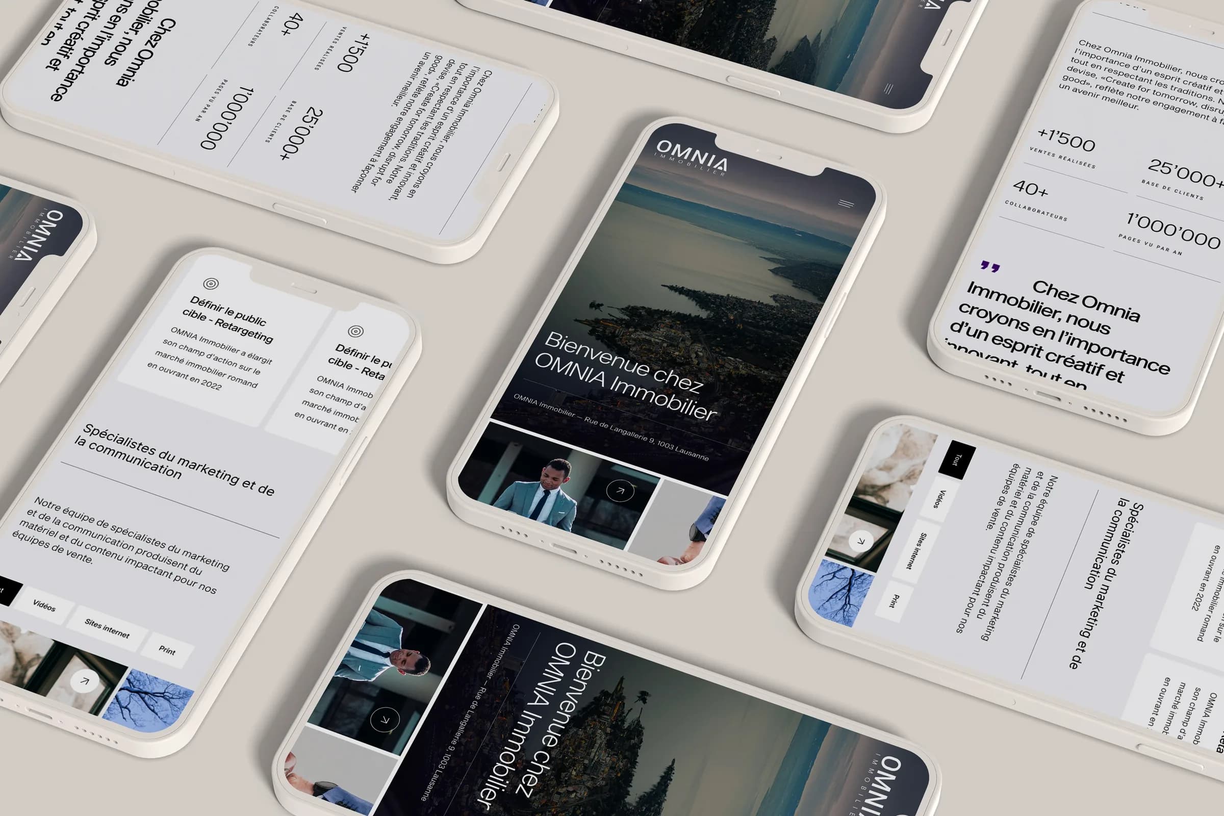 OMNIA Immobilier — déclinaisons print et supports.