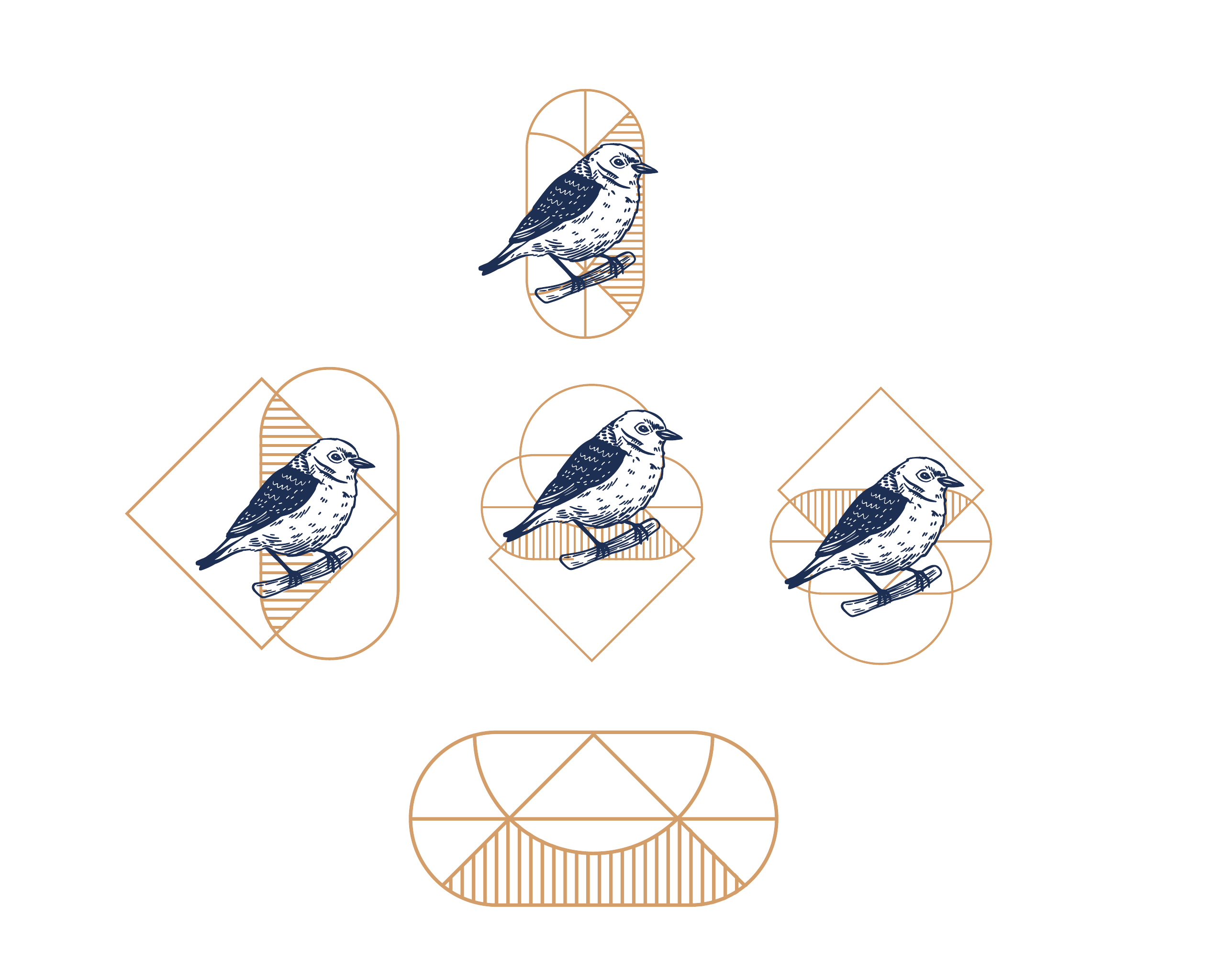 The warbler, framed by the emblem's geometry